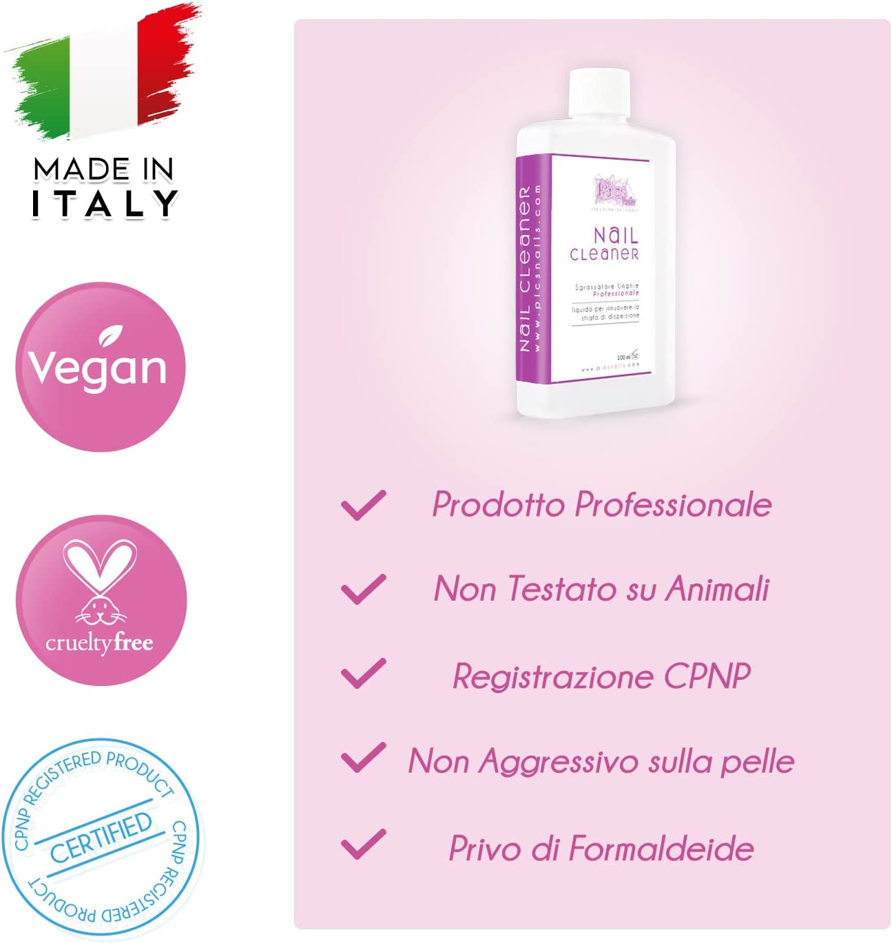 Boccetta di Nail Cleaner Sgrassatore Unghie Professionale 100 ml, prodotto per la pulizia e sgrassaggio delle unghie ricostruite.