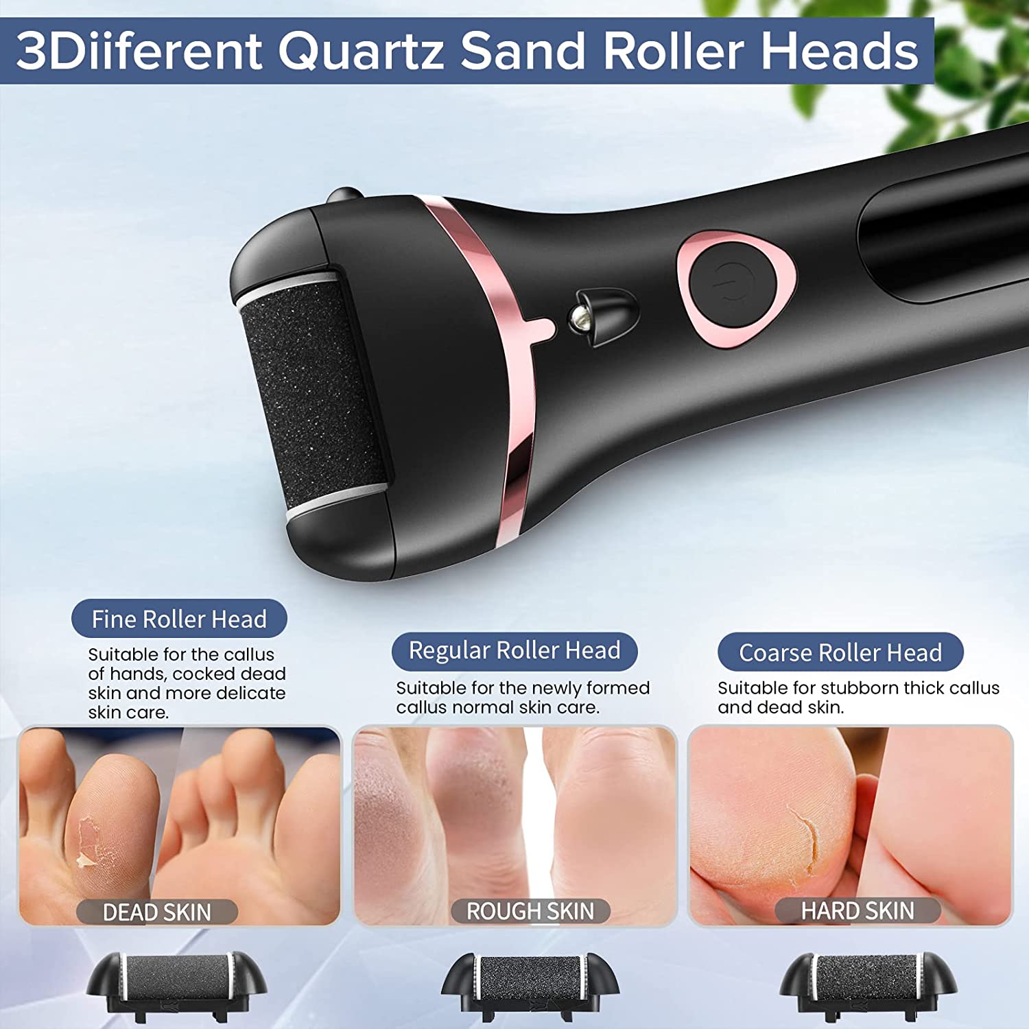 NEW Electric Foot File with USB charging cable, showcasing its sleek design and included accessories for foot care.