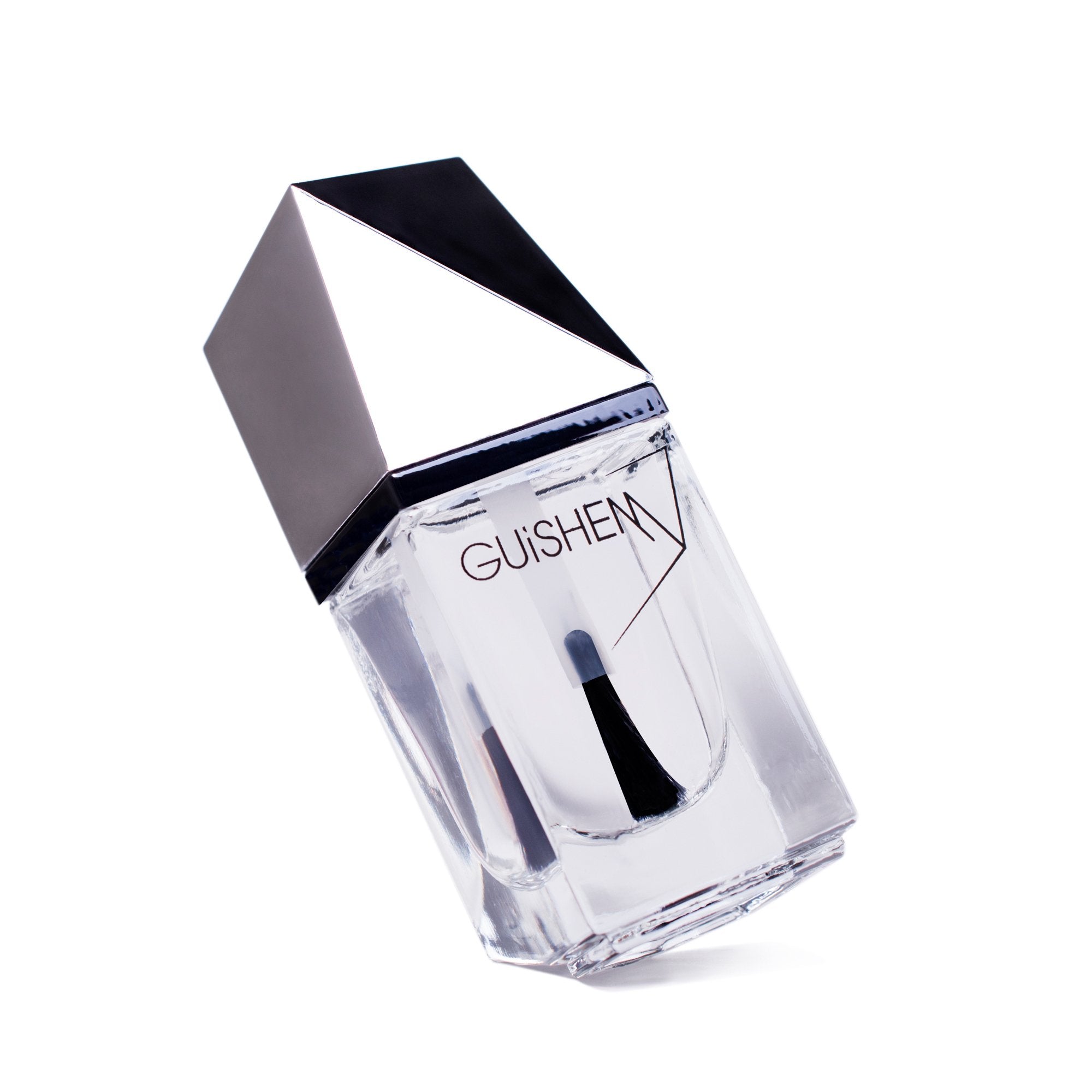 GUiSHEM Premium Nail Lacquer BRILLIANT-500 in a sleek glass bottle with a custom brush, showcasing its ultra-shine finish.