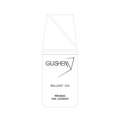 GUiSHEM Premium Nail Lacquer BRILLIANT-500 in a sleek glass bottle with a custom brush, showcasing its ultra-shine finish.