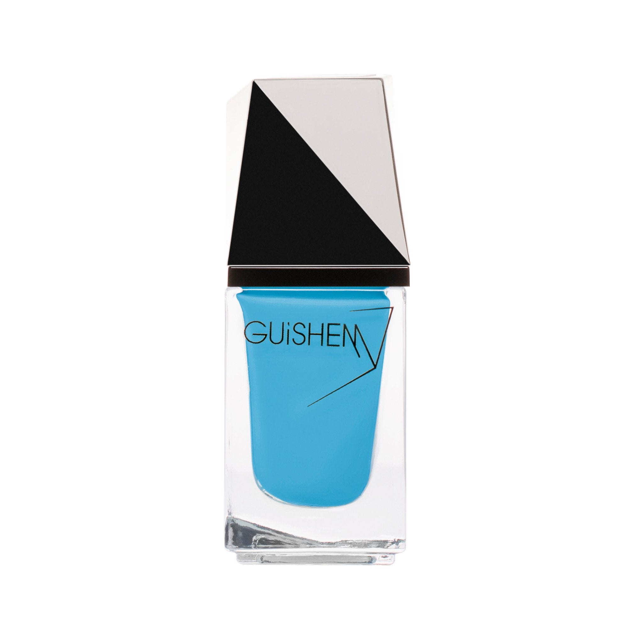 GUiSHEM Premium Nail Lacquer in CAPRI - 120, a sky blue crème nail polish in a stylish glass bottle with a custom brush.