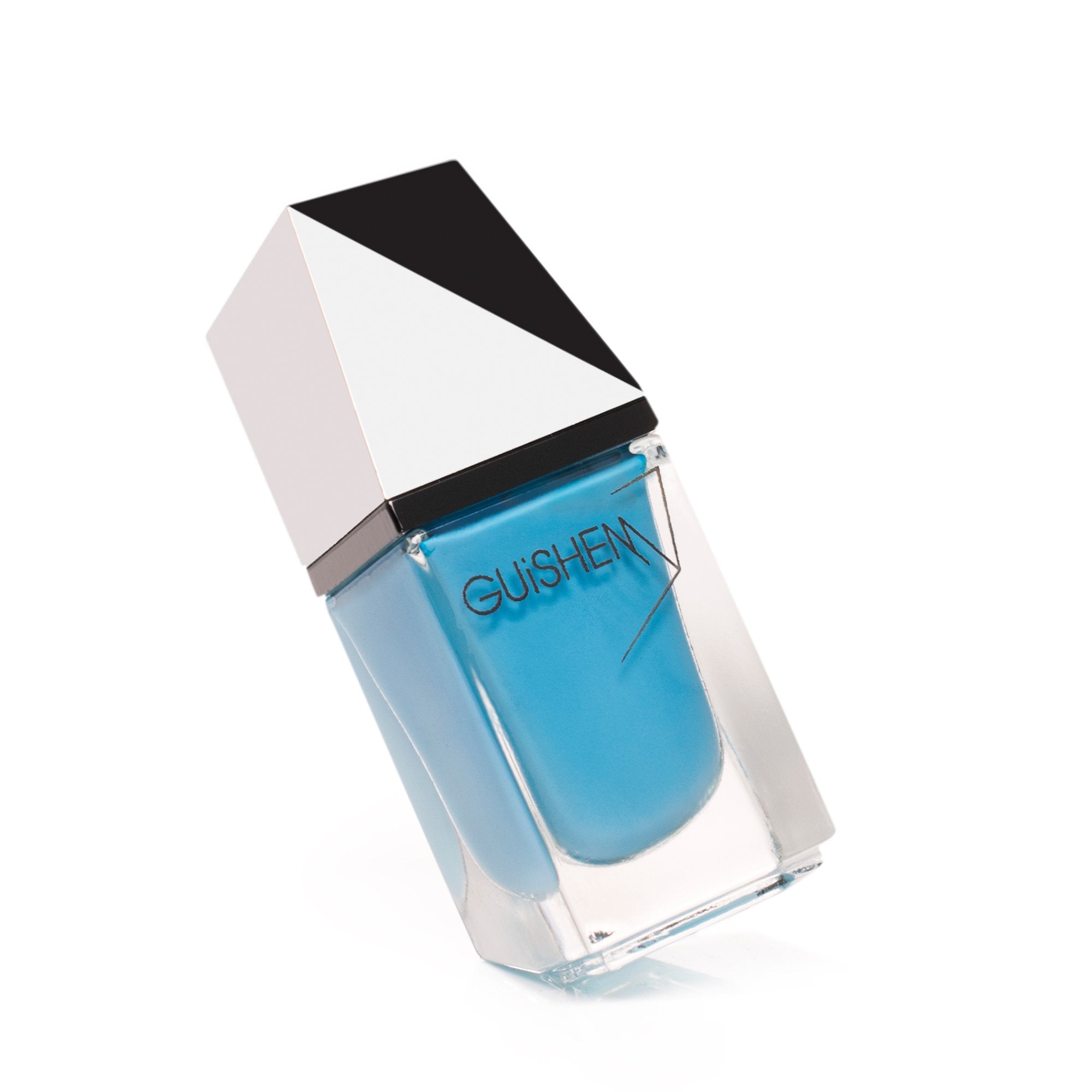 GUiSHEM Premium Nail Lacquer in CAPRI - 120, a sky blue crème nail polish in a stylish glass bottle with a custom brush.