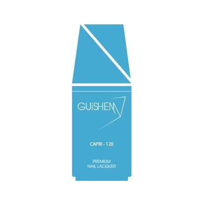 GUiSHEM Premium Nail Lacquer in CAPRI - 120, a sky blue crème nail polish in a stylish glass bottle with a custom brush.