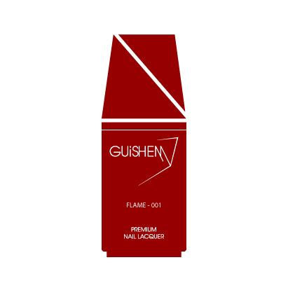 GUiSHEM Premium Nail Lacquer in TRUE RED, showcasing a sleek glass bottle and custom brush for easy application.