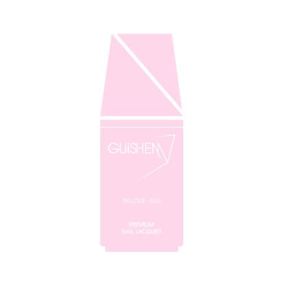 GUiSHEM Premium Nail Lacquer IN LOVE - 030 in a stylish glass bottle with a custom brush, showcasing a rose sheer shimmer finish.