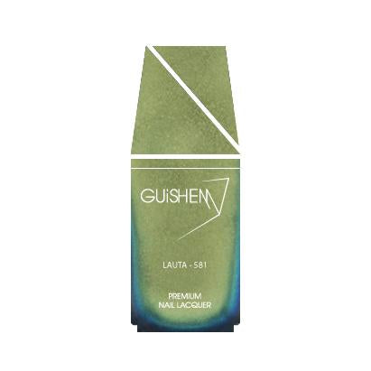 GUiSHEM Premium Nail Lacquer LAUTA - 581 in a stylish glass bottle, showcasing iridescent metal finish.