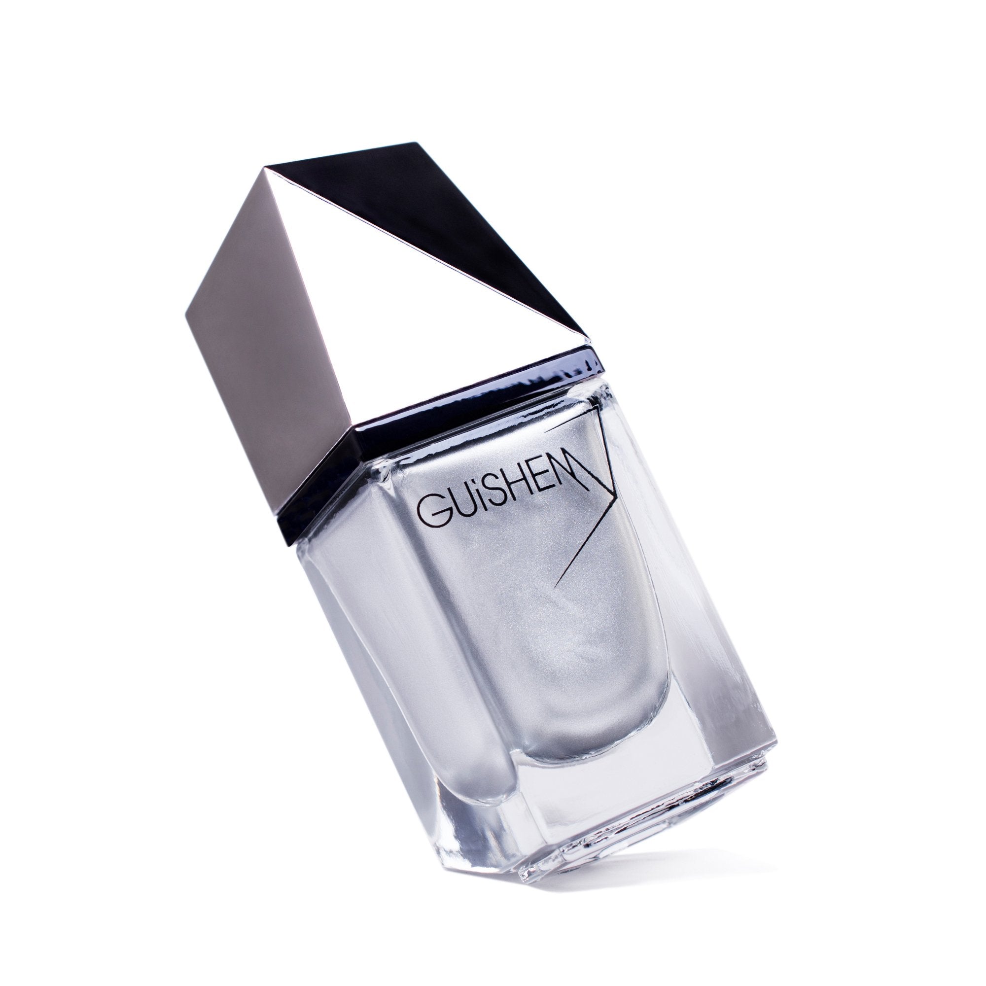 GUiSHEM Premium Nail Lacquer in shade SELFIE - 420, showcasing a luxe chrome metal finish in a stylish glass bottle with a custom brush.