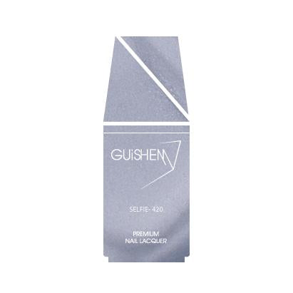 GUiSHEM Premium Nail Lacquer in shade SELFIE - 420, showcasing a luxe chrome metal finish in a stylish glass bottle with a custom brush.