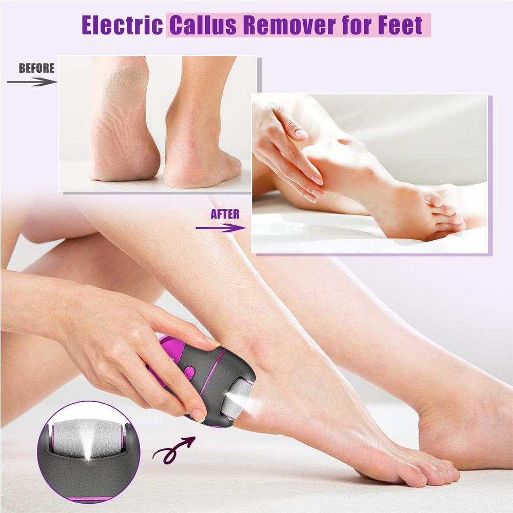 Professional Pedicure Tools Electric Foot File with adjustable speeds and multiple roller heads for effective dead skin removal.