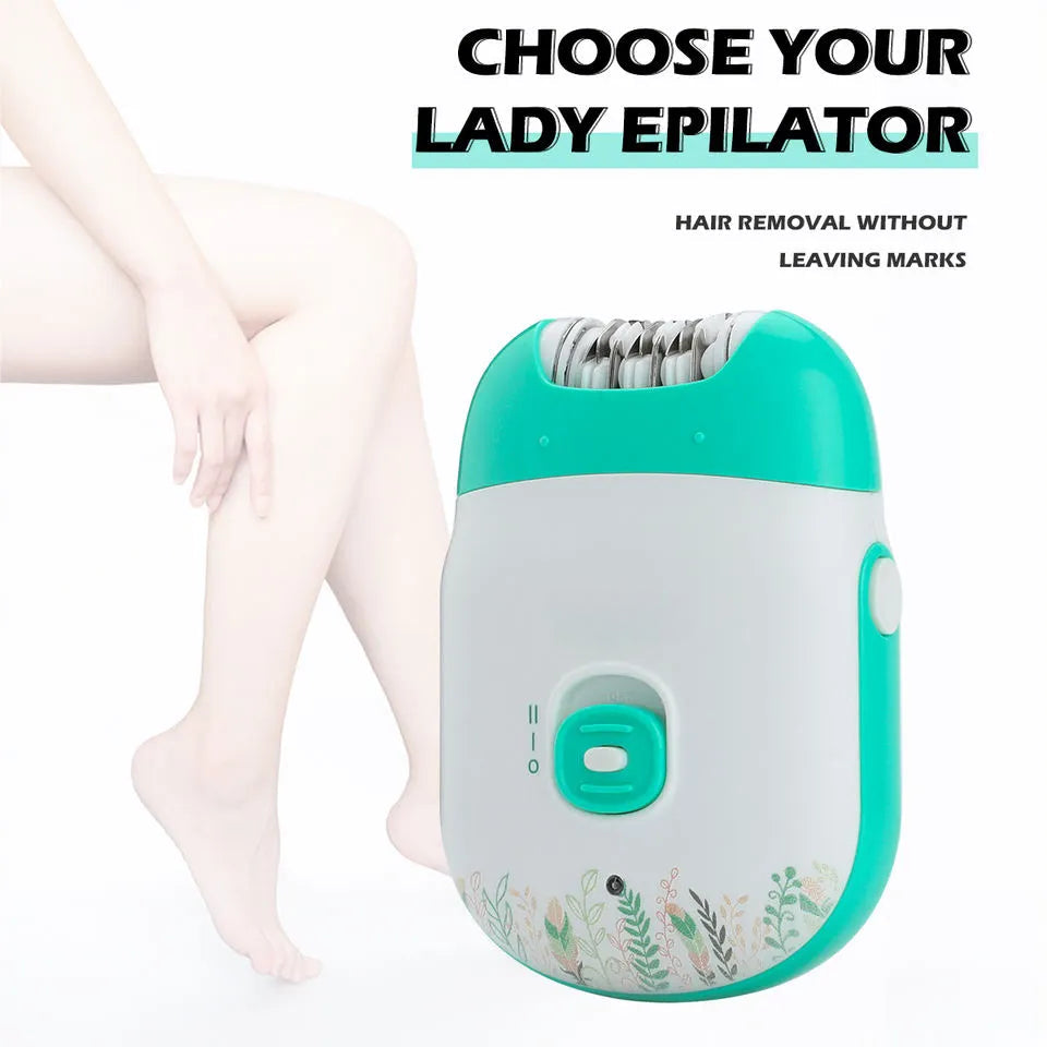 Rechargeable Women Epilator with stainless steel blade and USB charging cable, designed for facial hair removal.