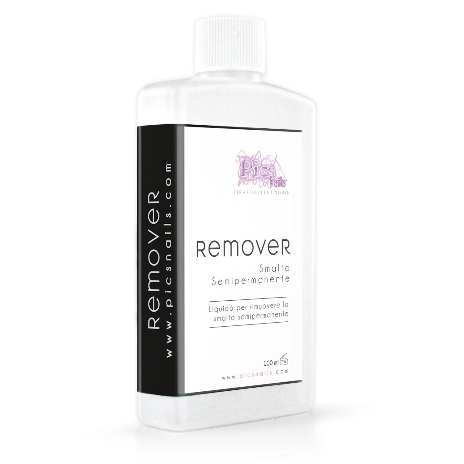 Flacone di Remover Smalto Semipermanente Acetone Puro 100 ml, ideale per la rimozione dello smalto semipermanente senza danneggiare le unghie.