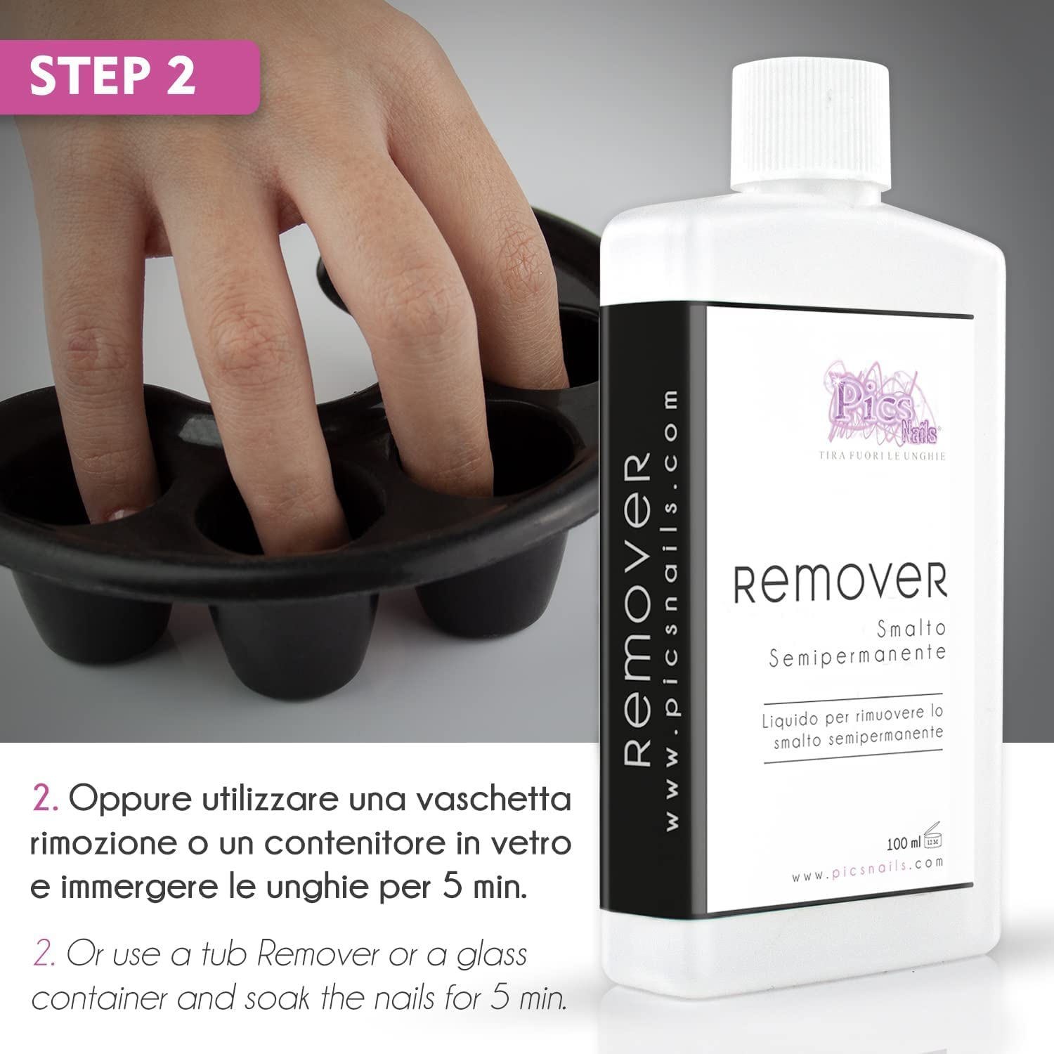 Flacone di Remover Smalto Semipermanente Acetone Puro 100 ml, ideale per la rimozione dello smalto semipermanente senza danneggiare le unghie.