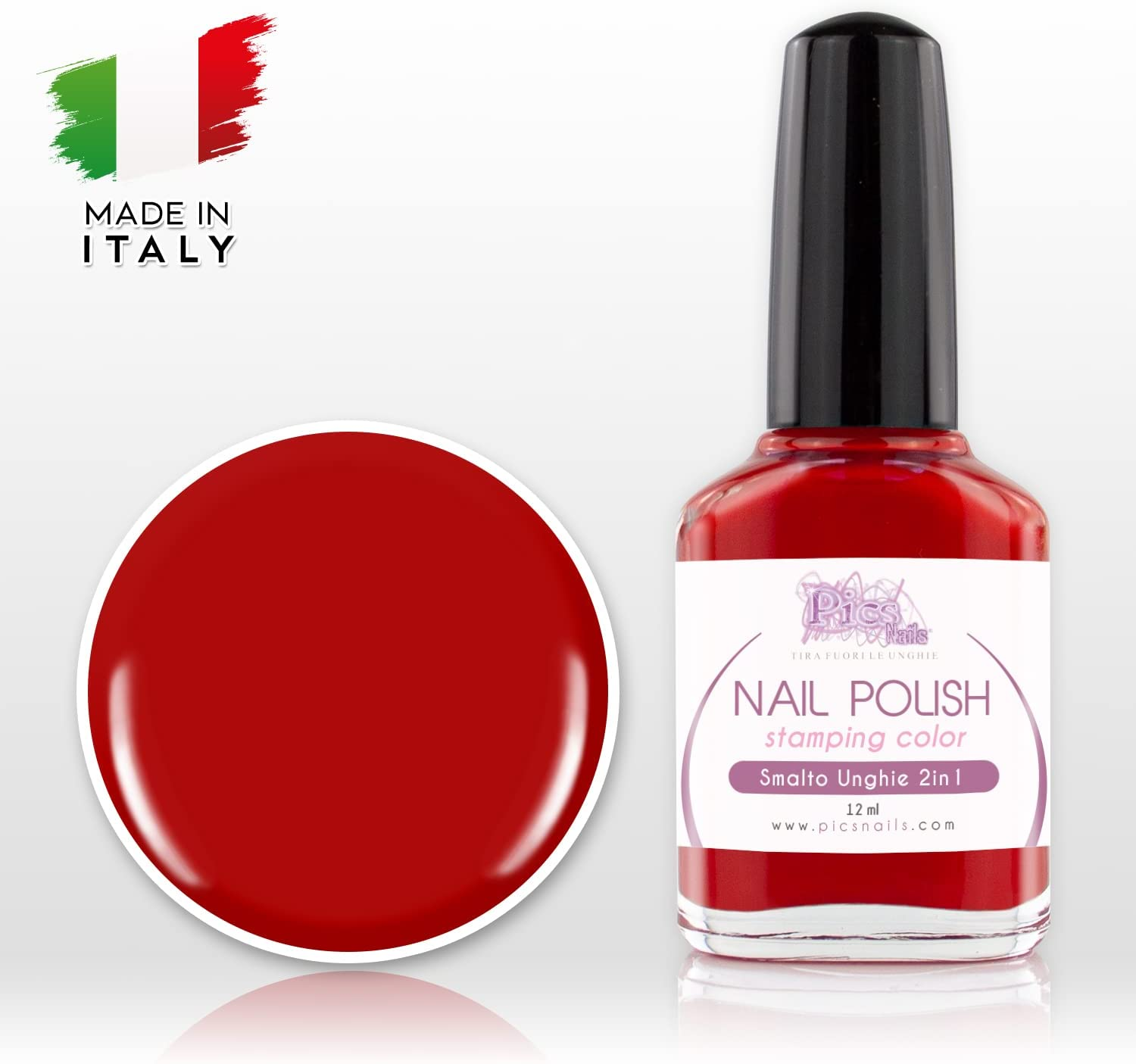 Smalto Rosso per Unghie 2in1 Professionale da 12 ml, con un colore brillante e una bottiglia elegante.