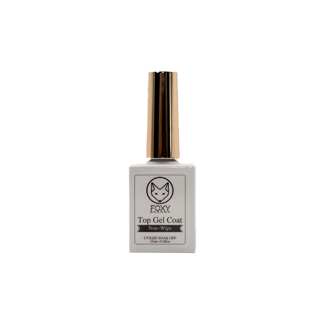 Top Gel Coat Non-Wipe in a sleek bottle, showcasing its glossy finish and scratch-resistant formula.