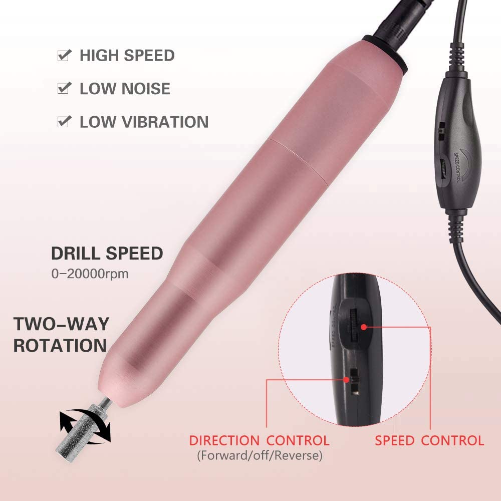 USB Electric Nail File Nail Sander with drill bits and accessories for professional manicure.