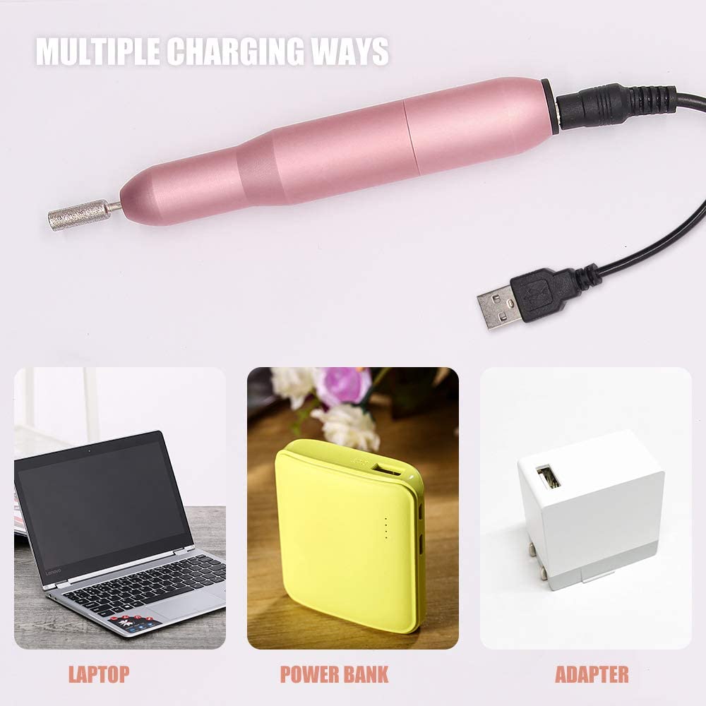 USB Electric Nail File Nail Sander with drill bits and accessories for professional manicure.