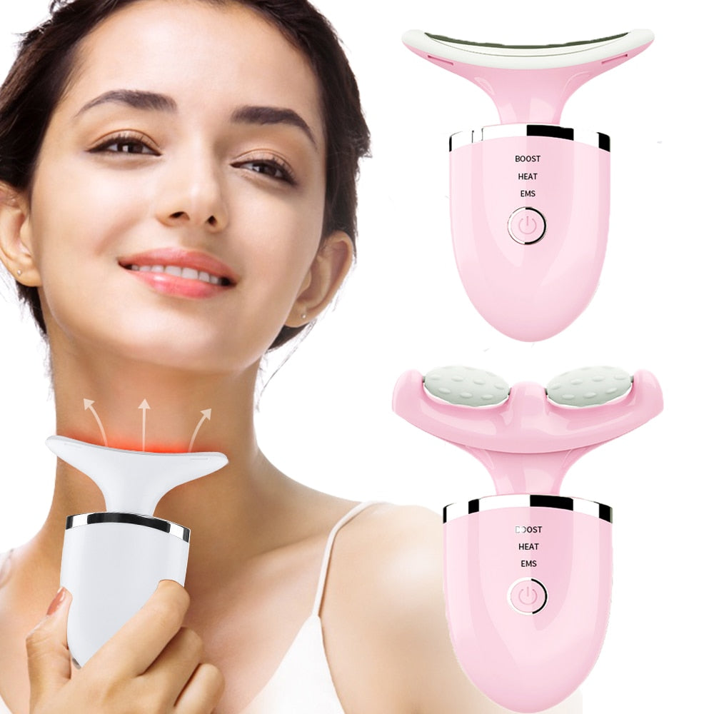 2 Roller Face Massager Neck Beauty Device with EMS and LED Photon Therapy, designed for skin lifting and firming.