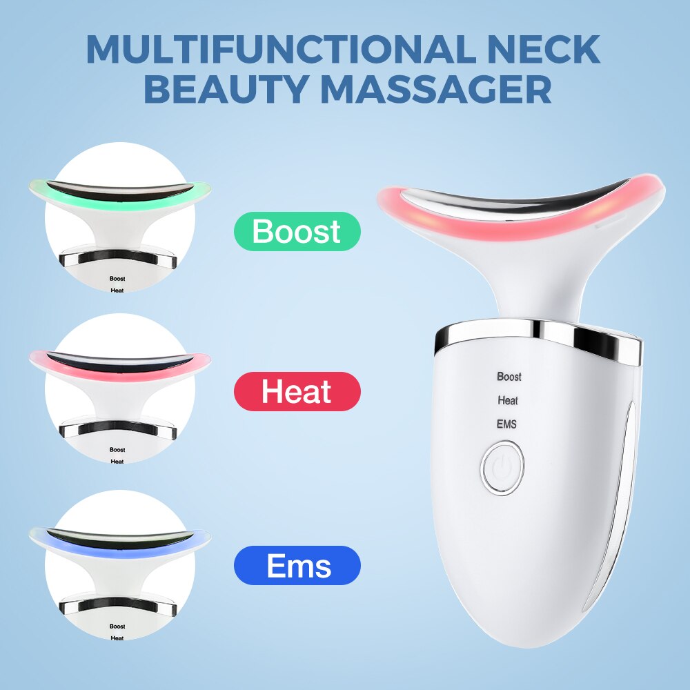 2 Roller Face Massager Neck Beauty Device with EMS and LED Photon Therapy, designed for skin lifting and firming.