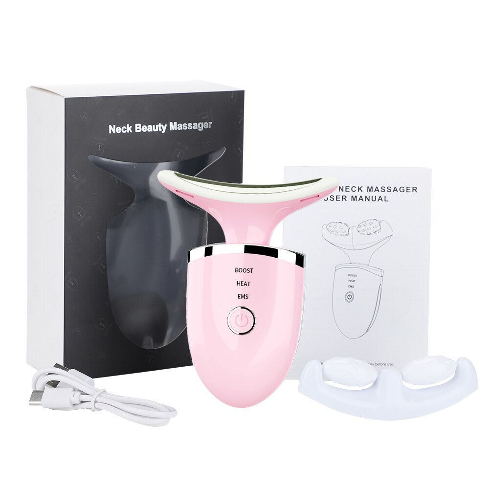 2 Roller Face Massager Neck Beauty Device with EMS and LED Photon Therapy, designed for skin lifting and firming.