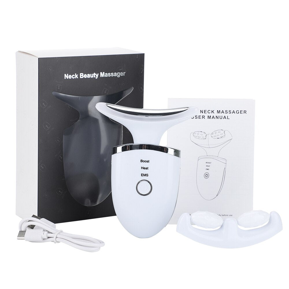 2 Roller Face Massager Neck Beauty Device with EMS and LED Photon Therapy, designed for skin lifting and firming.