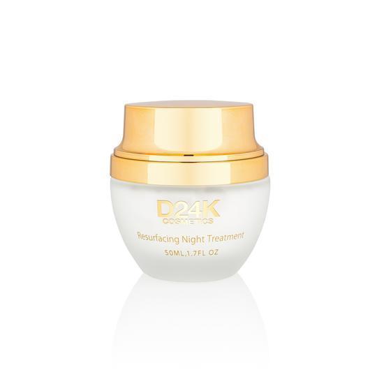 24K Resurfacing Night Treatment in a sleek jar, showcasing its luxurious golden formula designed for anti-aging.