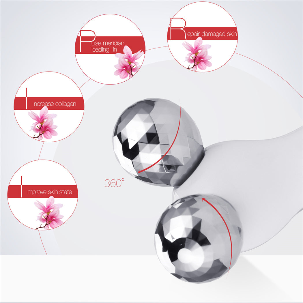 3D V Face Ball Roller Massager with dual rotating rollers for facial lifting and firming, featuring a sleek ergonomic design.