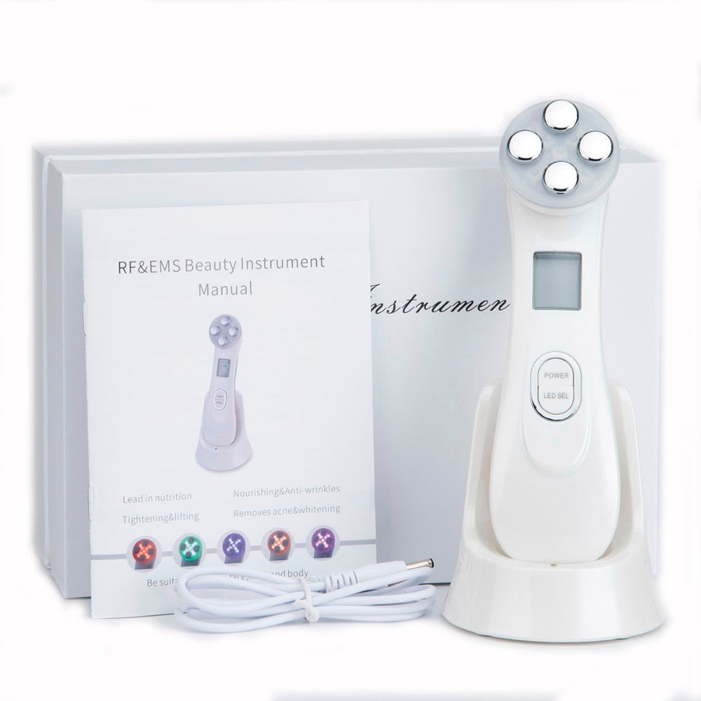 5in1 RF&EMS Radio Mesotherapy Electroporation Face Beauty Pen in white color, showcasing its sleek design and multifunctional features for skincare.