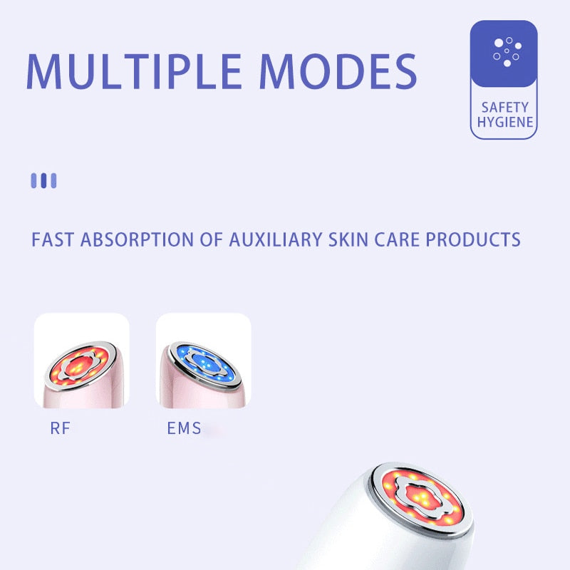 6 In 1 RF Face Massager showcasing its sleek design and features for skin rejuvenation and lifting.