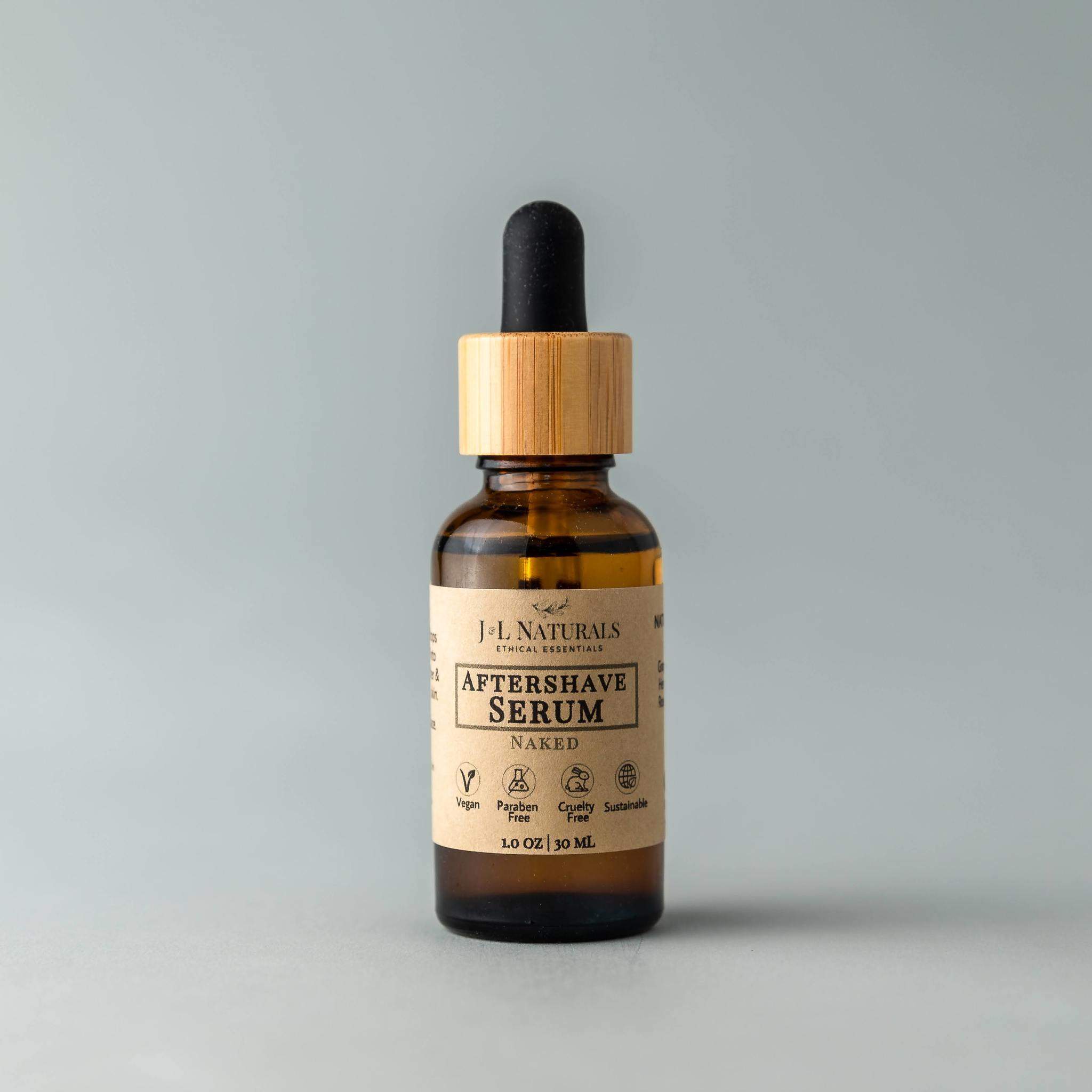 Bottle of Aftershave Serum with a calming blend of nourishing oils, available in various scents.