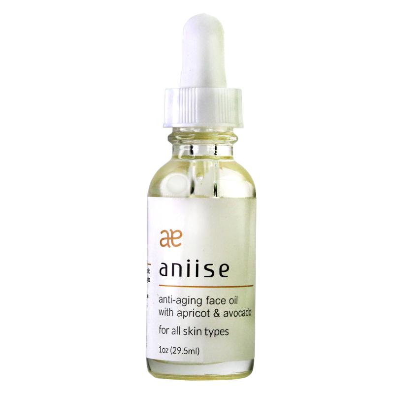 Aniise Anti-Aging Face Oil bottle with a dropper, showcasing its luxurious blend of natural oils for youthful skin.