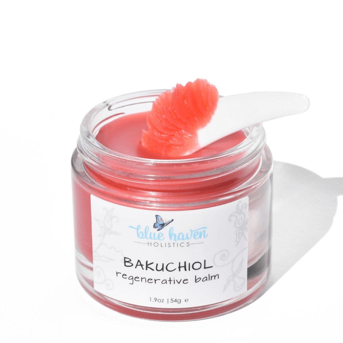 A luxurious Bakuchiol Regenerative Face Balm in a sleek jar, showcasing its rich texture and natural ingredients, perfect for nourishing and rejuvenating skin.