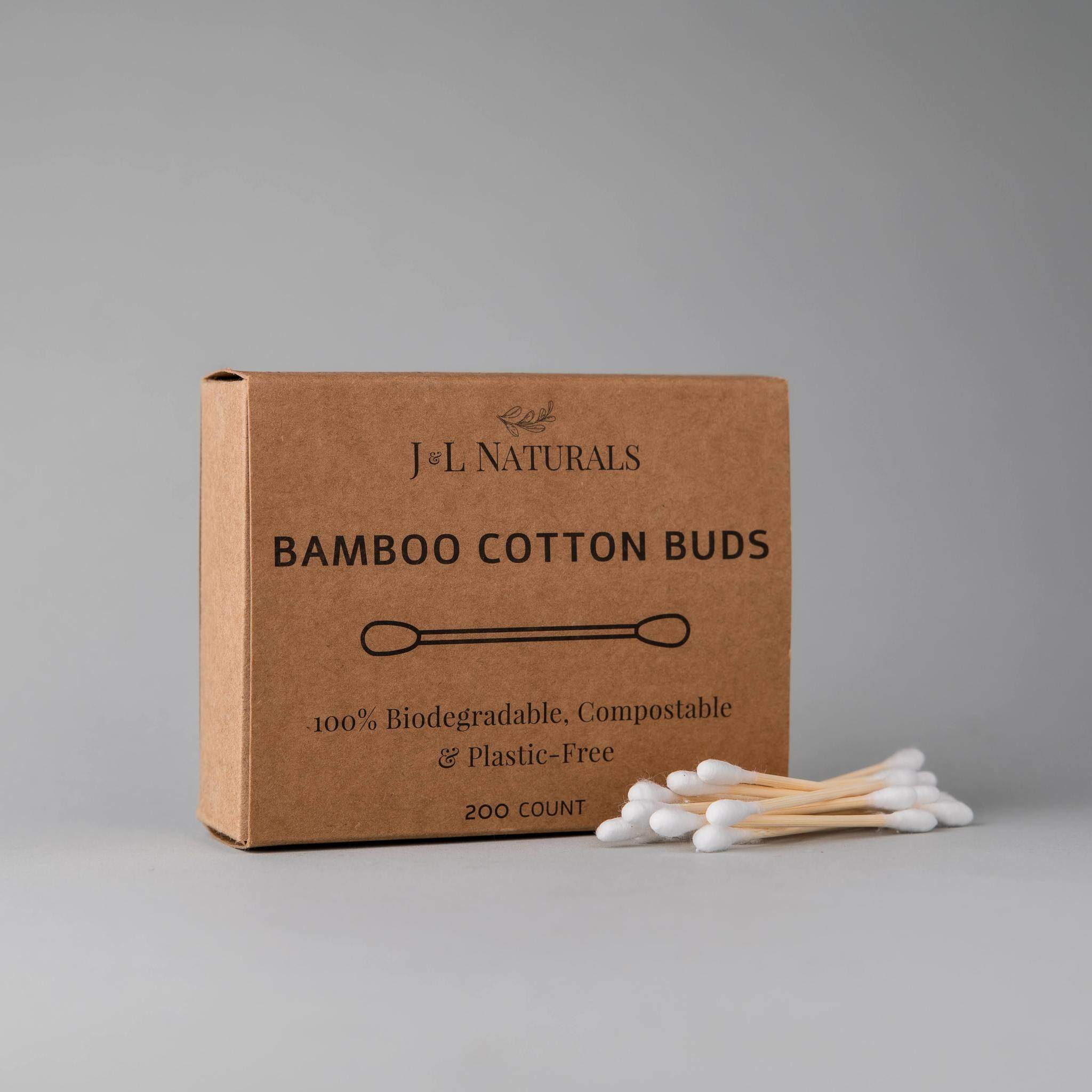 A pack of 200 Bamboo Cotton Buds with biodegradable bamboo sticks and soft cotton tips, ideal for eco-friendly personal care.