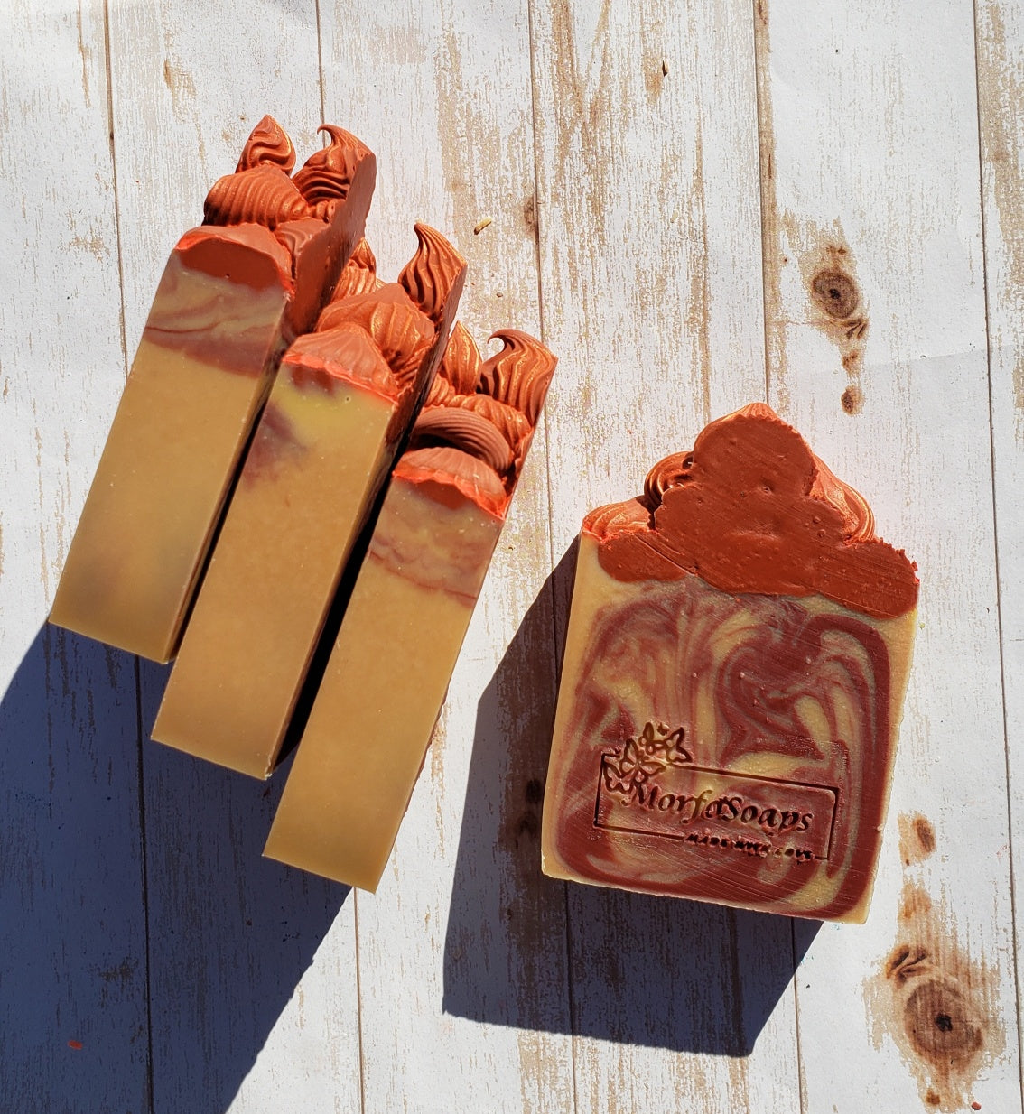 A bar of Morfosoaps Bay Leaf and Tobacco Soap showcasing its unique texture and earthy colors, perfect for a luxurious bathing experience.