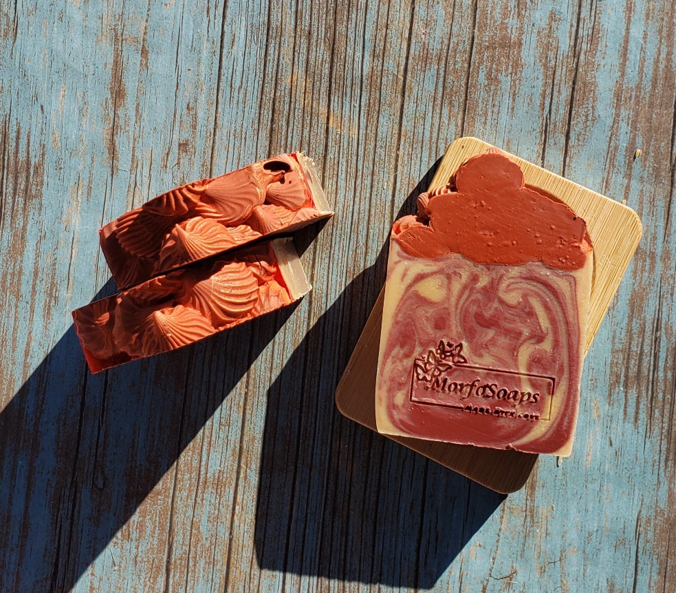 A bar of Morfosoaps Bay Leaf and Tobacco Soap showcasing its unique texture and earthy colors, perfect for a luxurious bathing experience.