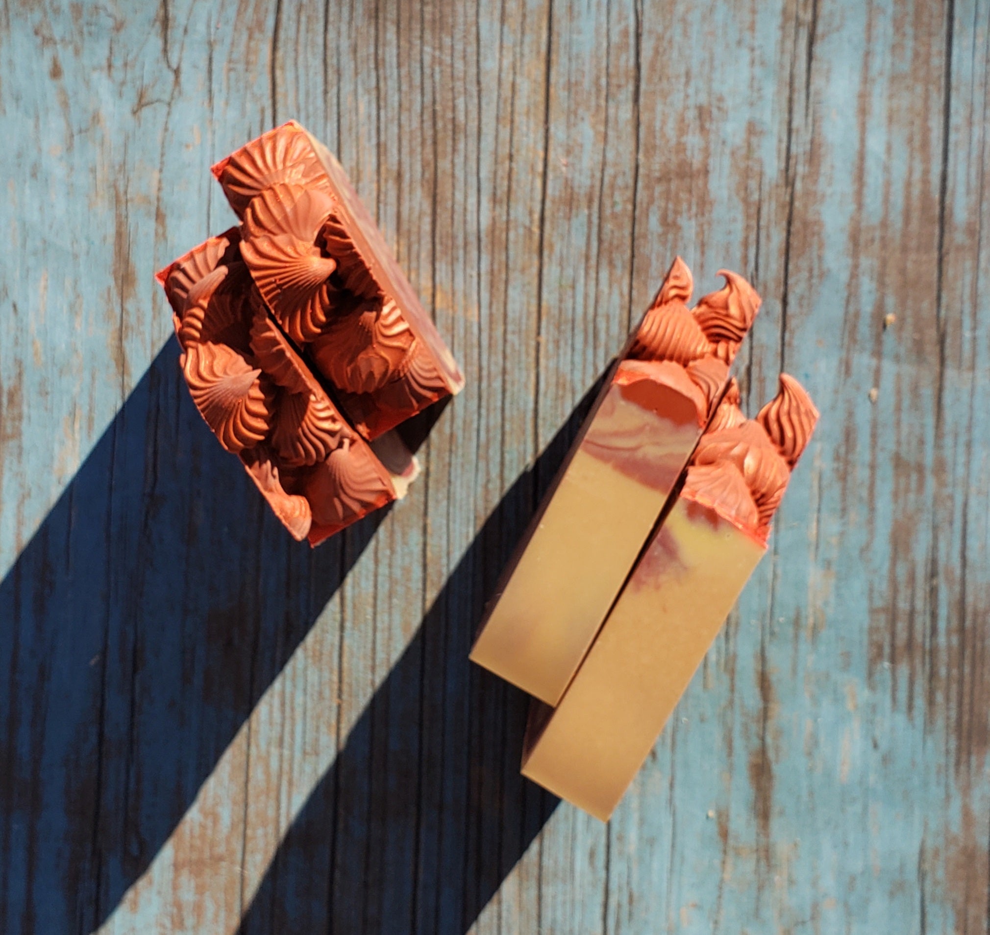 A bar of Morfosoaps Bay Leaf and Tobacco Soap showcasing its unique texture and earthy colors, perfect for a luxurious bathing experience.