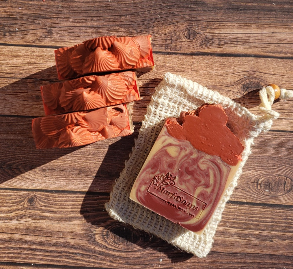 A bar of Morfosoaps Bay Leaf and Tobacco Soap showcasing its unique texture and earthy colors, perfect for a luxurious bathing experience.