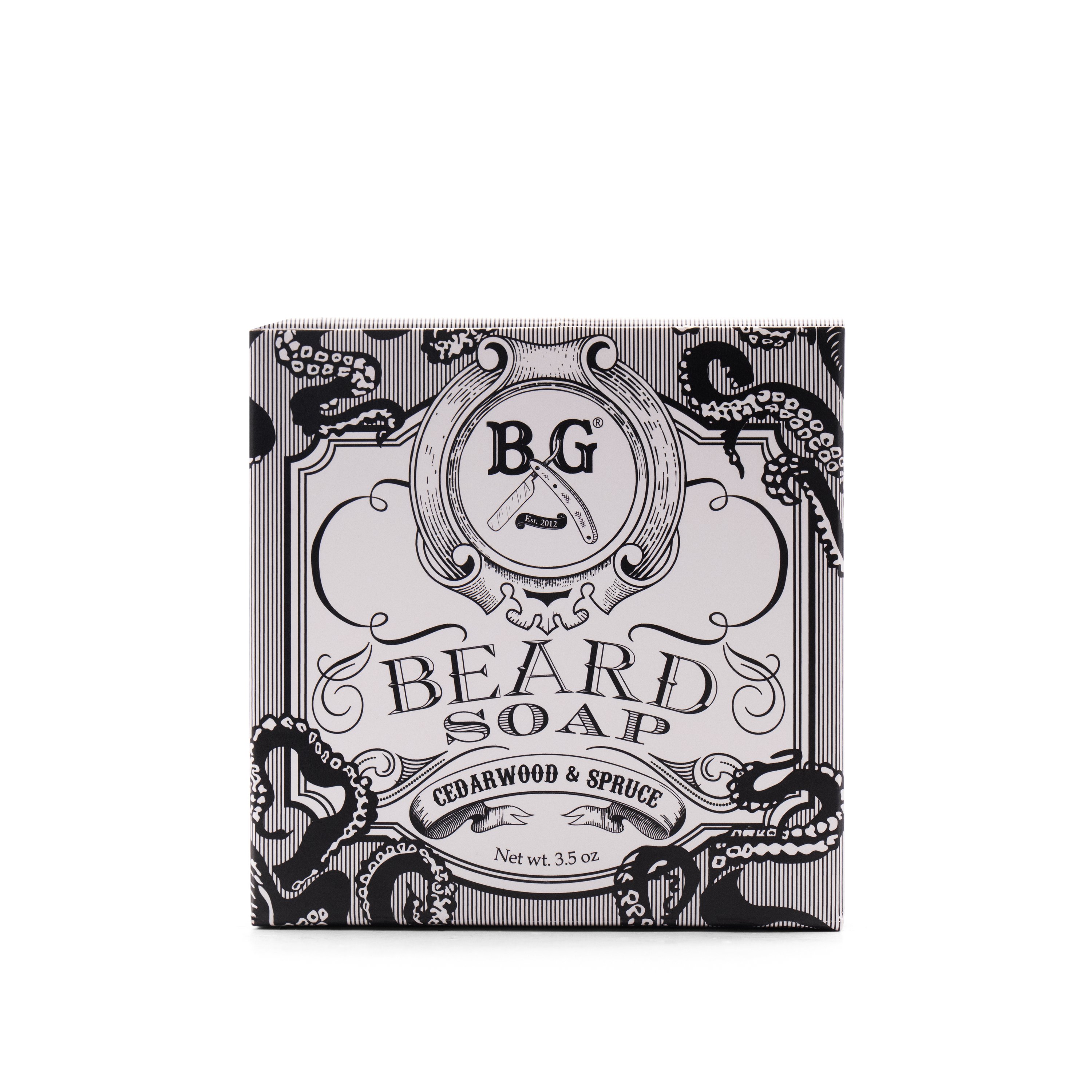 Luxurious Beard Soap with goats milk, coconut oil, and cocoa butter in a beautifully designed box.