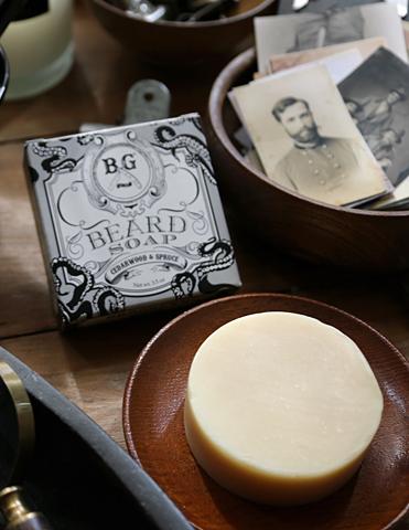 Luxurious Beard Soap with goats milk, coconut oil, and cocoa butter in a beautifully designed box.