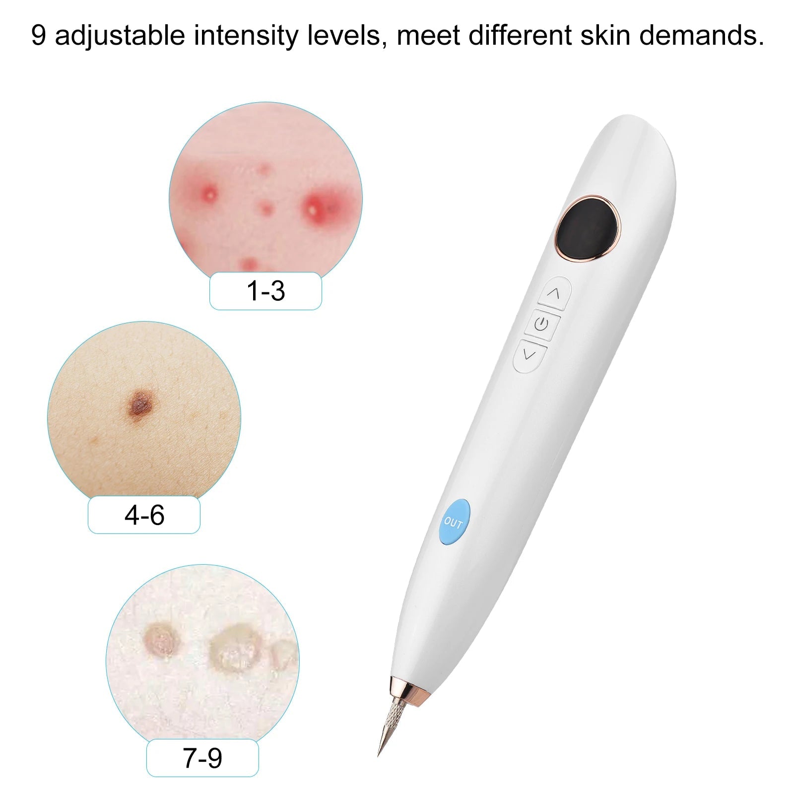 Electric Freckle Removal Pen with replaceable needles and power cable, designed for safe skin tag removal.