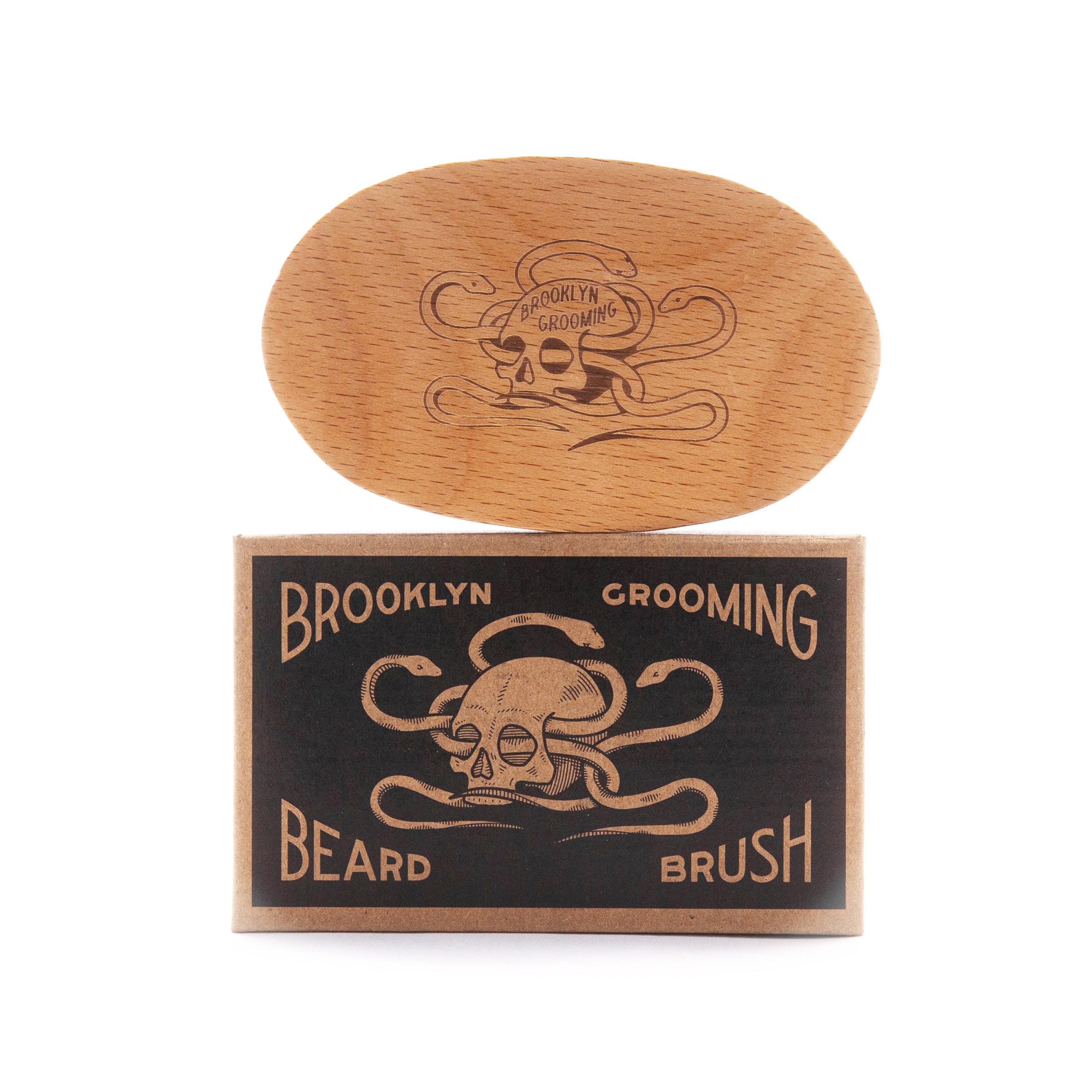 Beechwood and Boar Bristle Beard Brush with hand-carved wooden base and natural bristles for grooming beards.