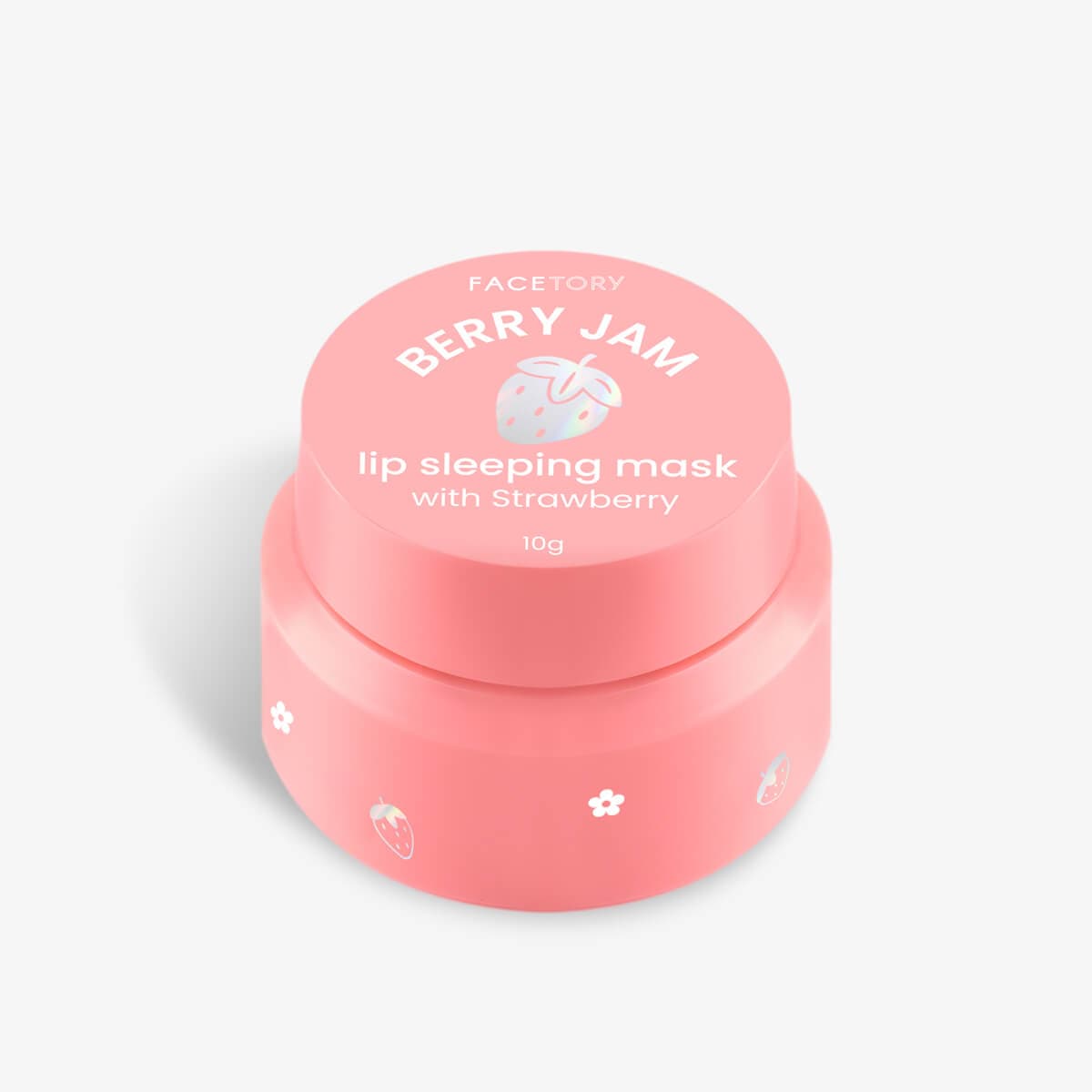 Berry Jam Lip Sleeping Mask with Strawberry in a jar, showcasing its jam-like texture and vibrant color.