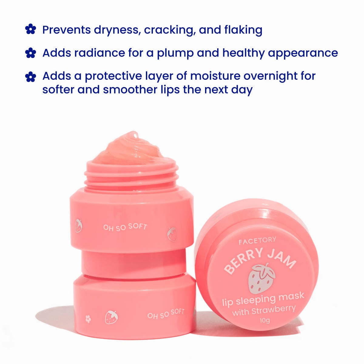 Berry Jam Lip Sleeping Mask with Strawberry in a jar, showcasing its jam-like texture and vibrant color.