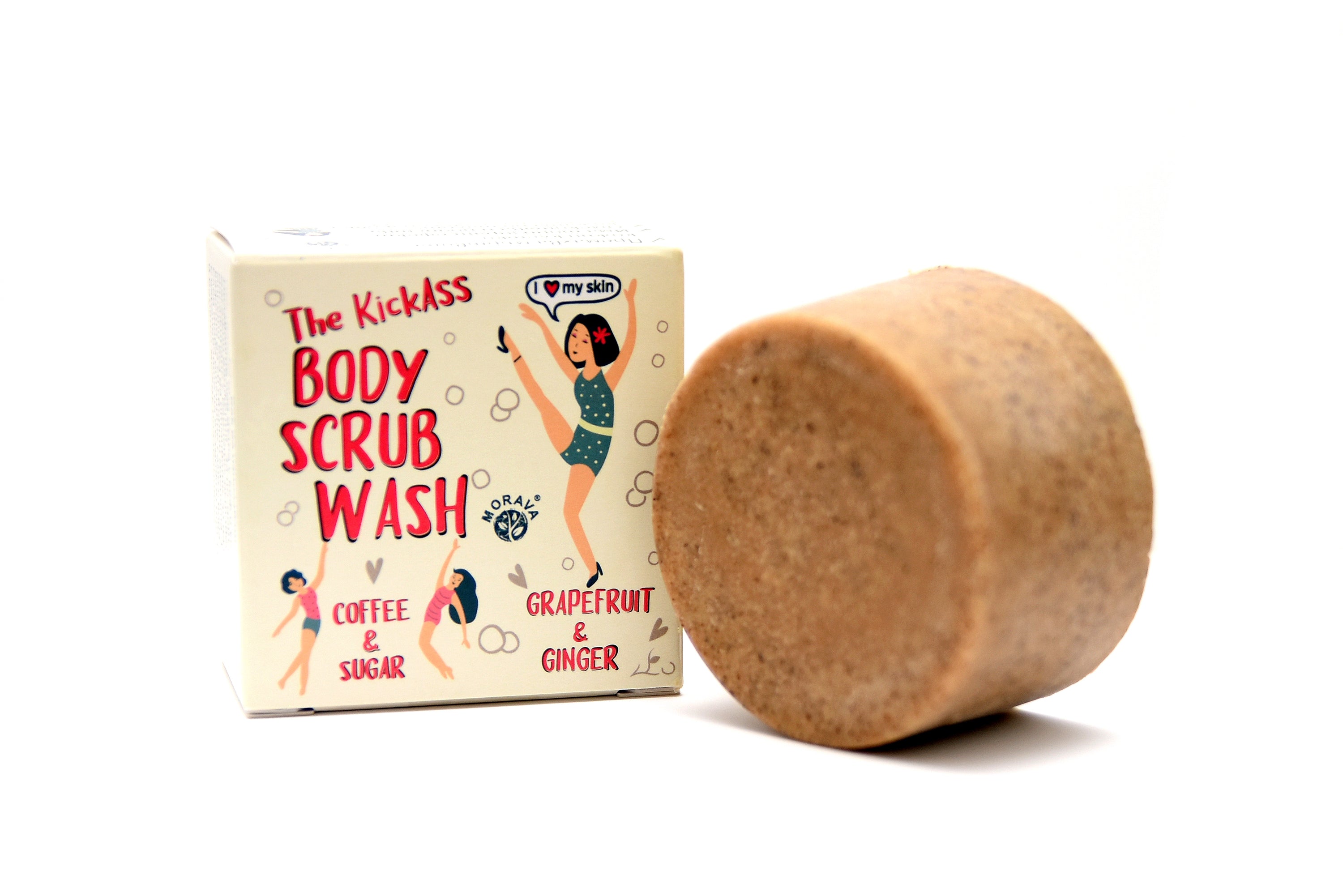 A 90g jar of Body Scrub Wash featuring a vibrant grapefruit and ginger scent, ideal for exfoliating and nourishing the skin.