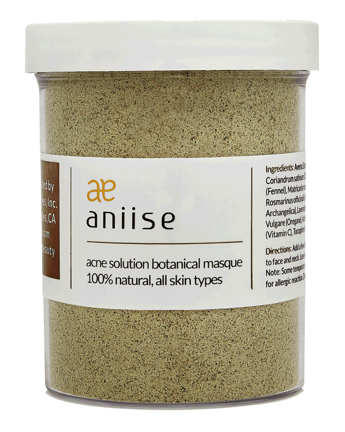 A jar of Botanical Acne Mask with natural herbs and ingredients, showcasing its organic and chemical-free formulation.