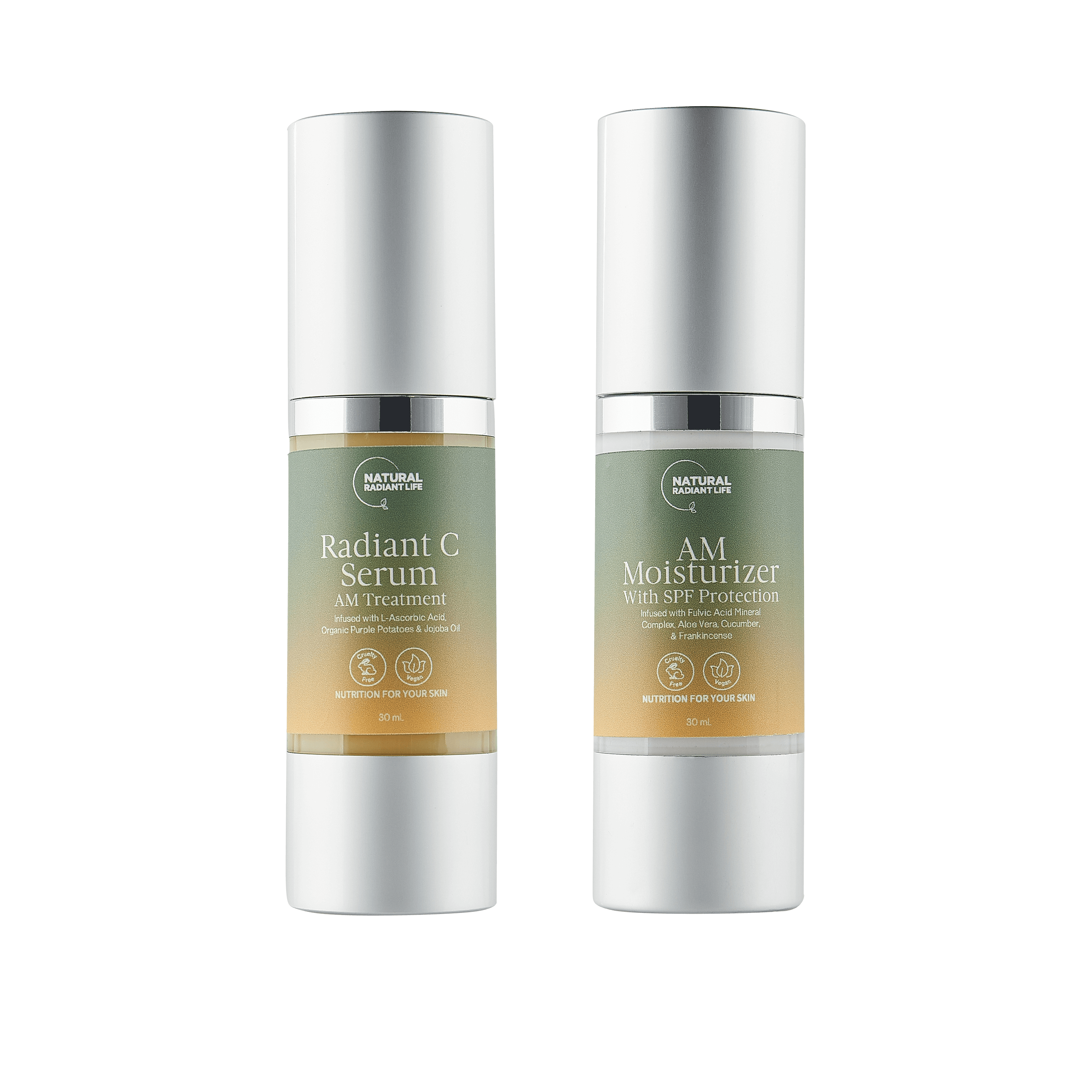 Brightening Duo featuring Radiant C Serum and AM Moisturizer for glowing skin.