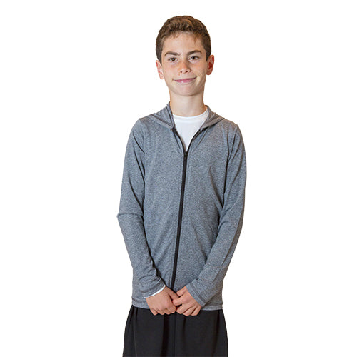 Bu Youth Long Sleeve Zip Hoodie in vibrant color, showcasing its lightweight fabric and zip-up design, perfect for sun protection.