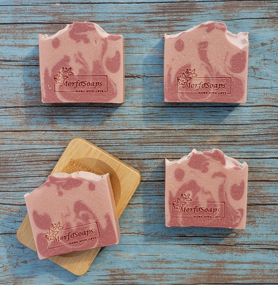 Handmade Calamine Soap bar with lavender and peppermint scent, featuring a unique artisanal design.