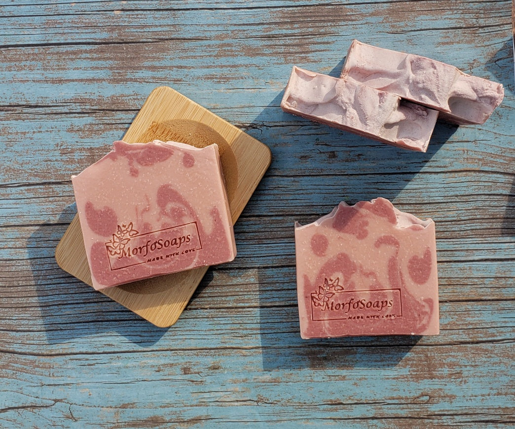 Handmade Calamine Soap bar with lavender and peppermint scent, featuring a unique artisanal design.