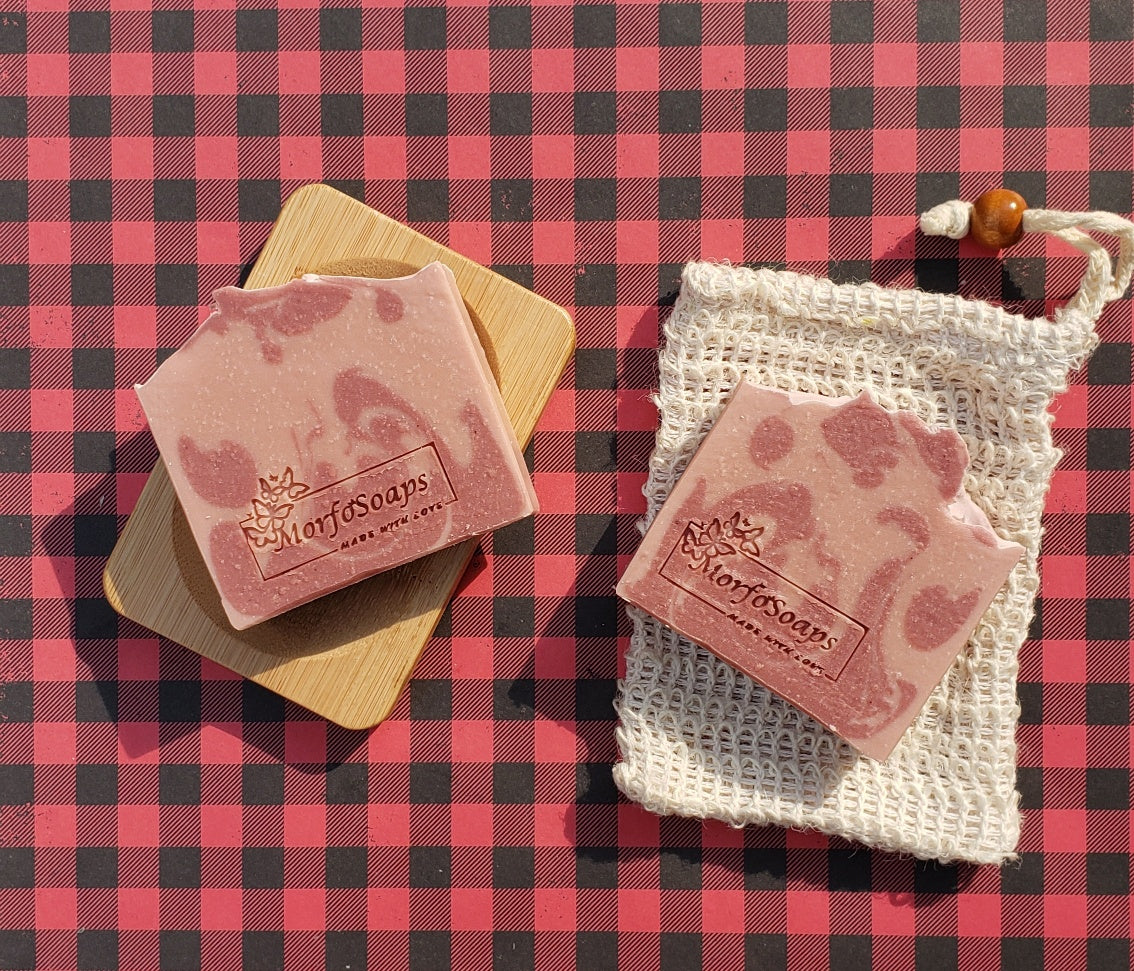 Handmade Calamine Soap bar with lavender and peppermint scent, featuring a unique artisanal design.