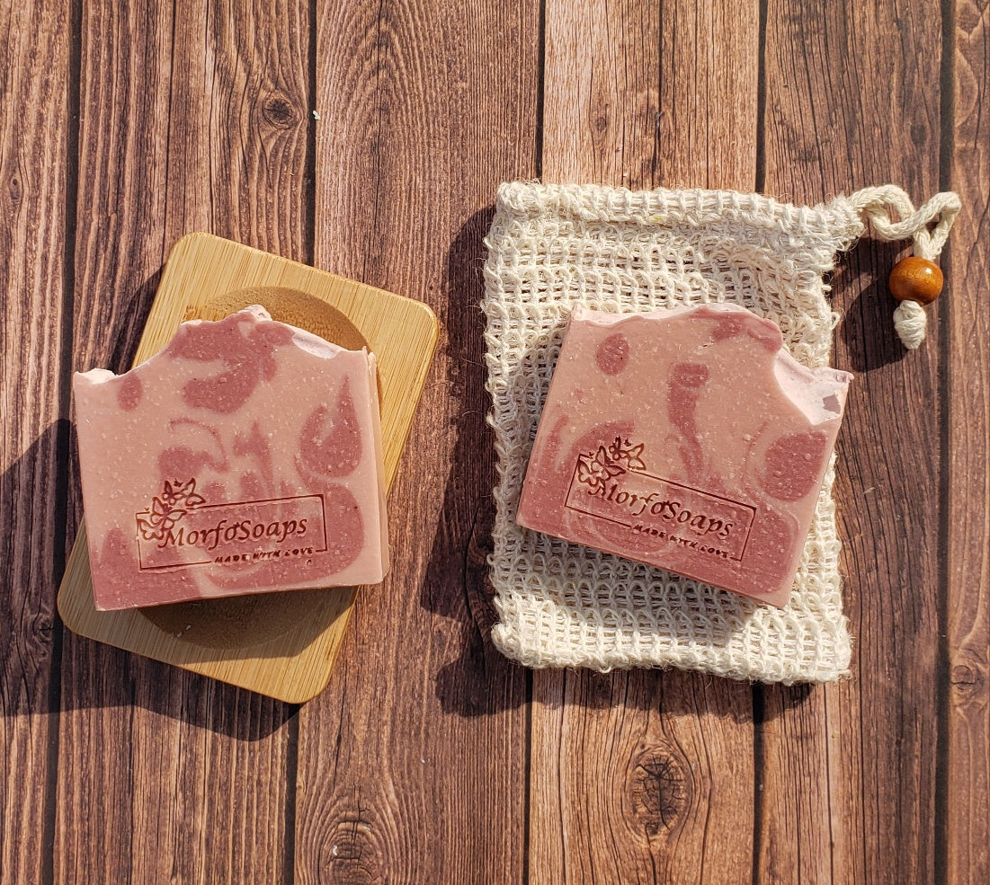 Handmade Calamine Soap bar with lavender and peppermint scent, featuring a unique artisanal design.